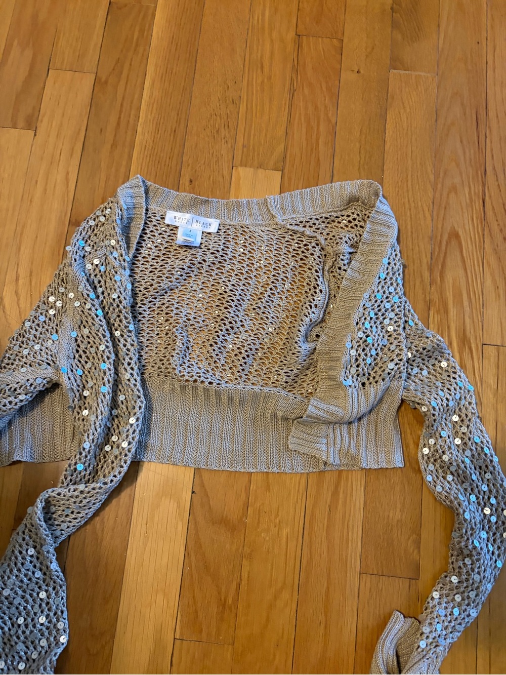 White House Black Market Gold Open-Knit Sequin Cropped Sweater